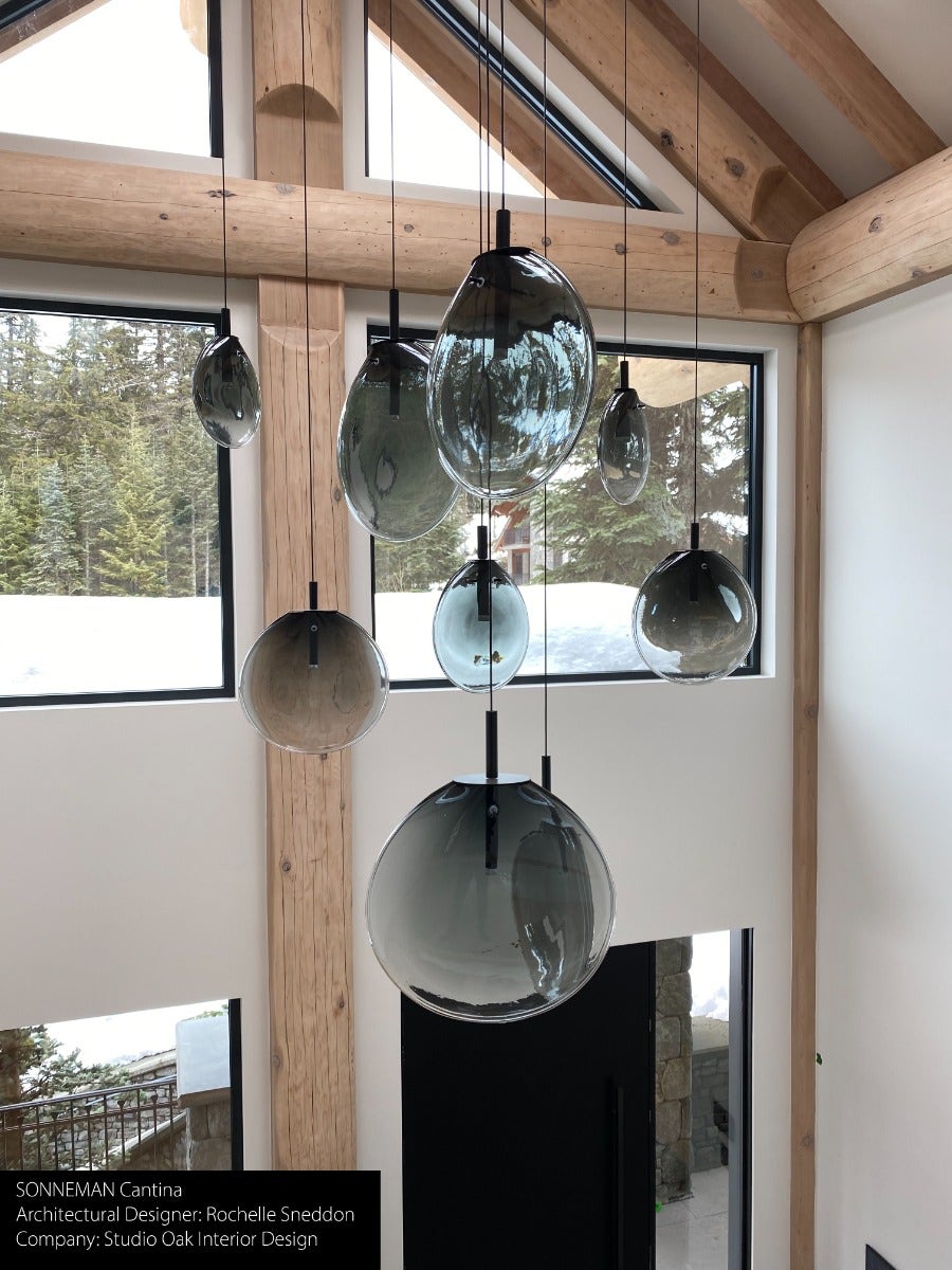 SONNEMAN Cantina 9-Light LED Tri-Spreader Satin Black Smoke Fade Glass Shade Chandelier