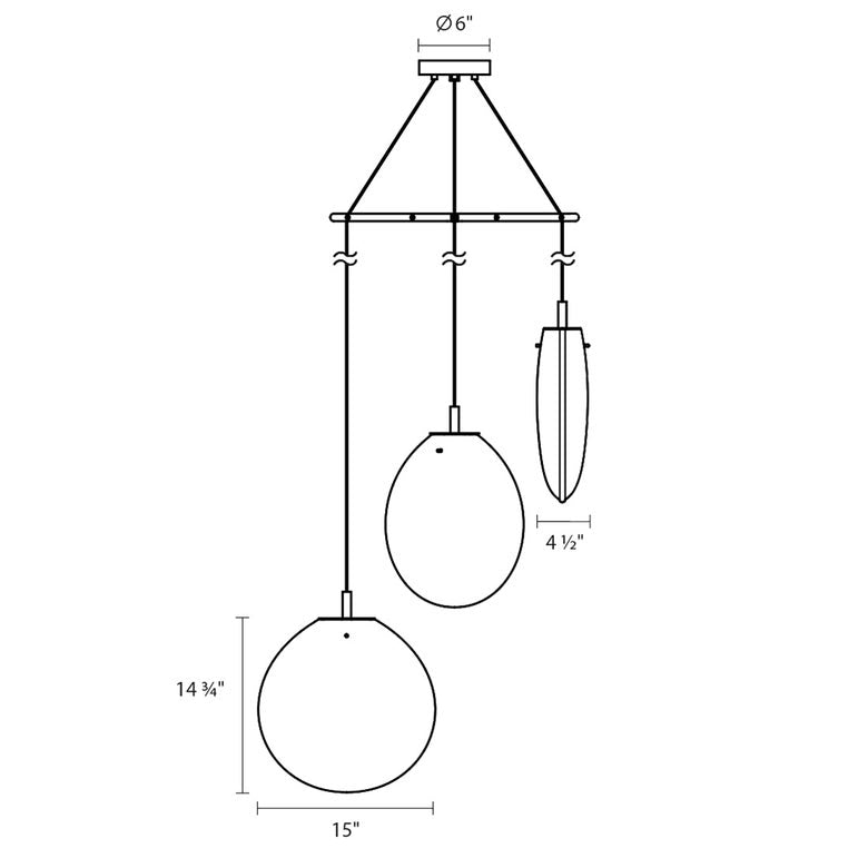 SONNEMAN Cantina Large 3-Light LED Tri-Spreader Satin Black Clear Glass Shade Chandelier