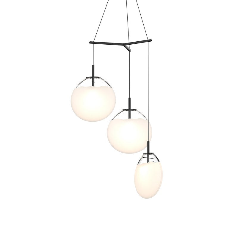 SONNEMAN Cantina Large 3-Light LED Tri-Spreader Satin Black Poured White Glass Shade Chandelier