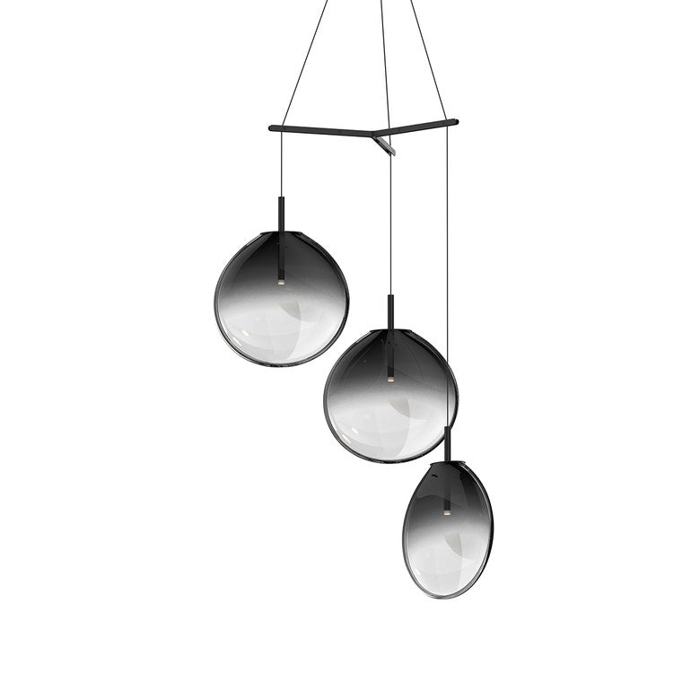 SONNEMAN Cantina Large 3-Light LED Tri-Spreader Satin Black Smoke Fade Glass Shade Chandelier