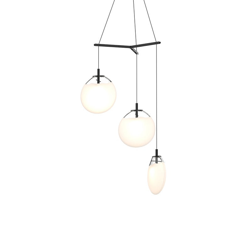 SONNEMAN Cantina Medium 3-Light LED Tri-Spreader Satin Black Poured White Glass Shade Chandelier