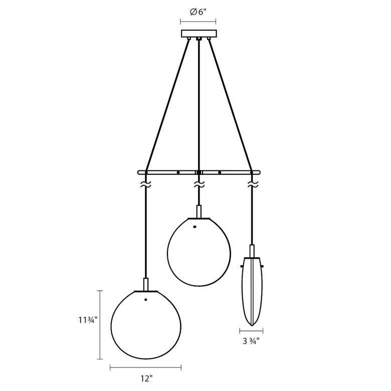 SONNEMAN Cantina Medium 3-Light LED Tri-Spreader Satin Black Smoke Fade Glass Shade Chandelier