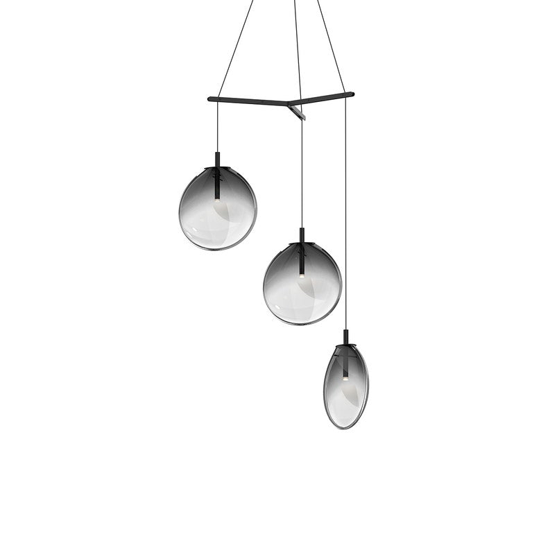 SONNEMAN Cantina Medium 3-Light LED Tri-Spreader Satin Black Smoke Fade Glass Shade Chandelier