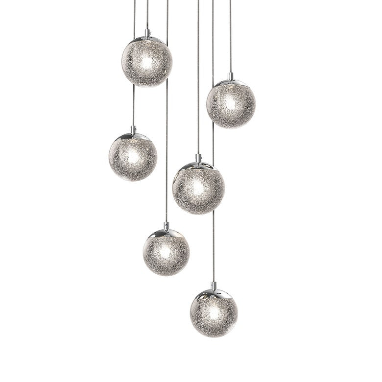 SONNEMAN Champagne Bubbles 6-Light LED Polished Chrome Seeded Glass Shade Chandelier