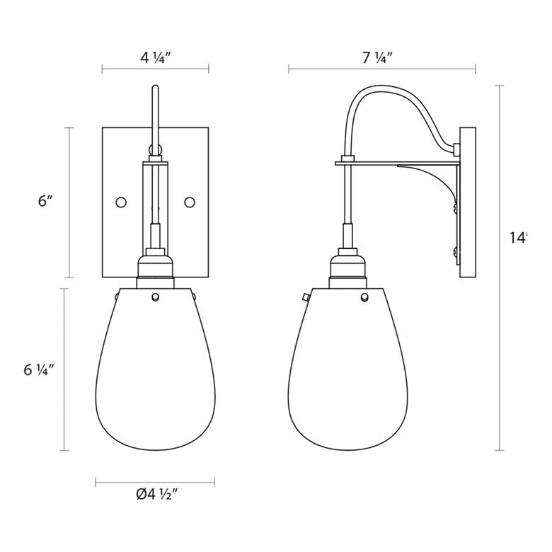 SONNEMAN Chelsea 1-Light Medium Base Satin Black Glass Shade Wall Sconce