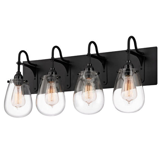 SONNEMAN Chelsea 4-Light Satin Black Glass Shade Vanity Lighting