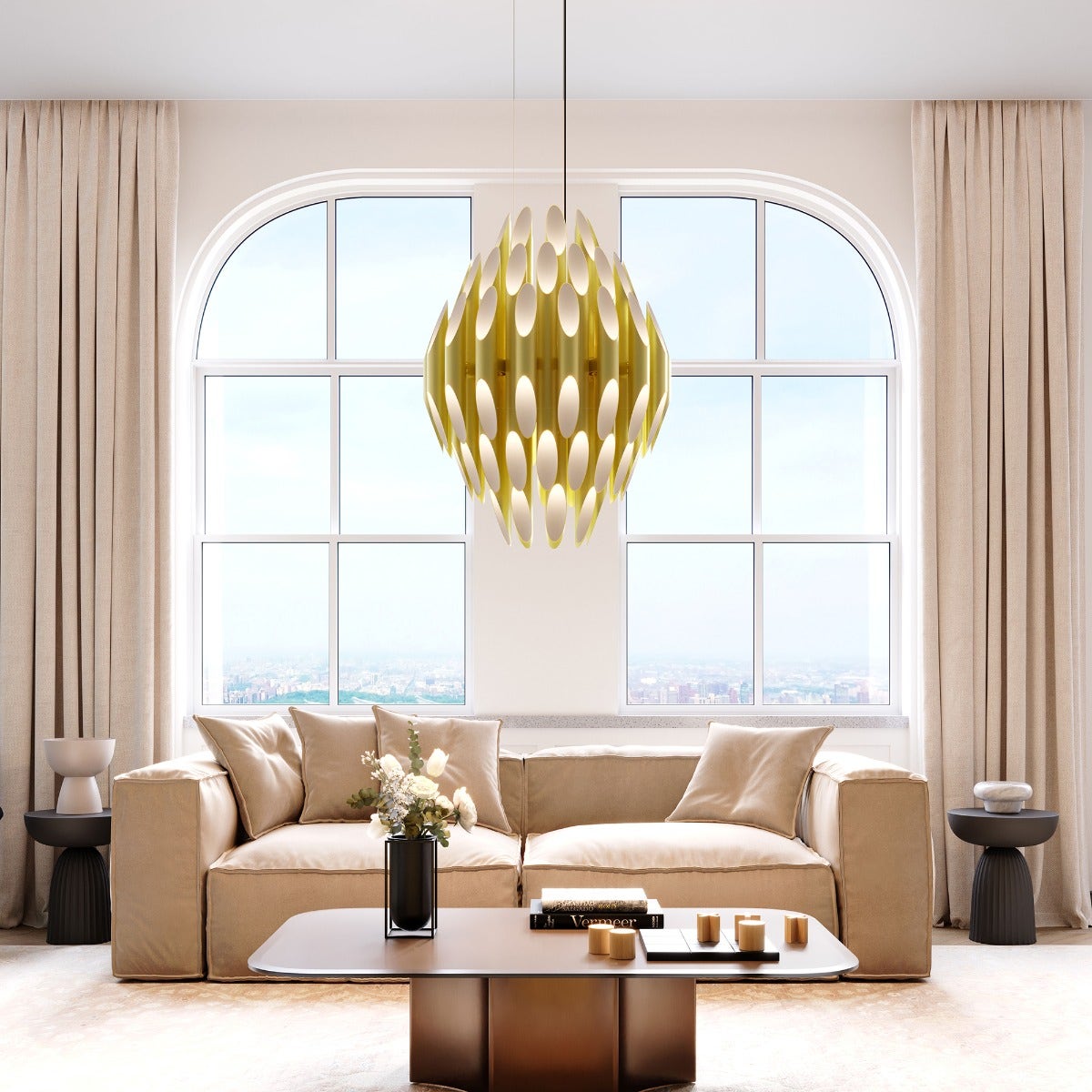 SONNEMAN Chimes 2-Tier Satin Brass Chandelier
