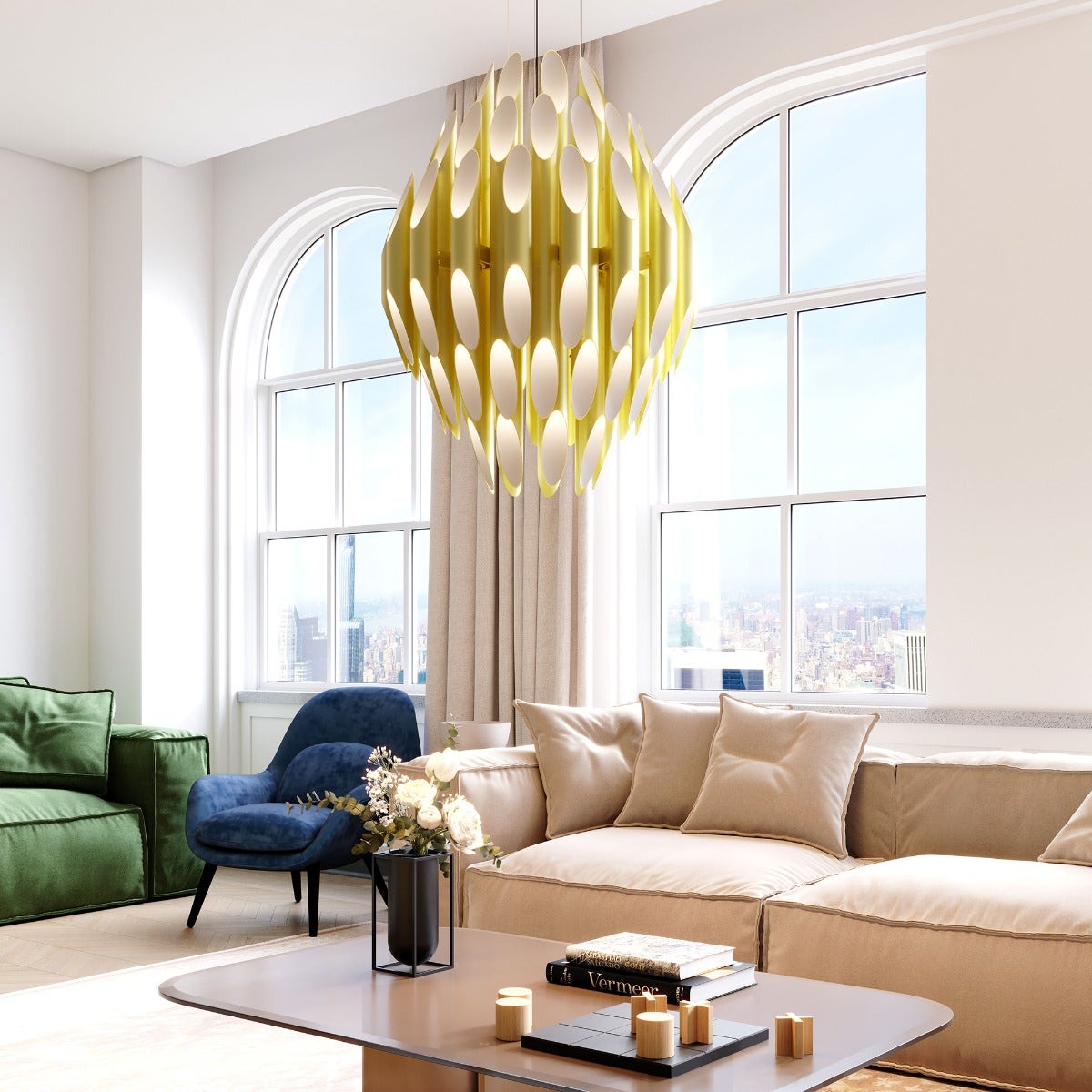SONNEMAN Chimes 2-Tier Satin Brass Chandelier