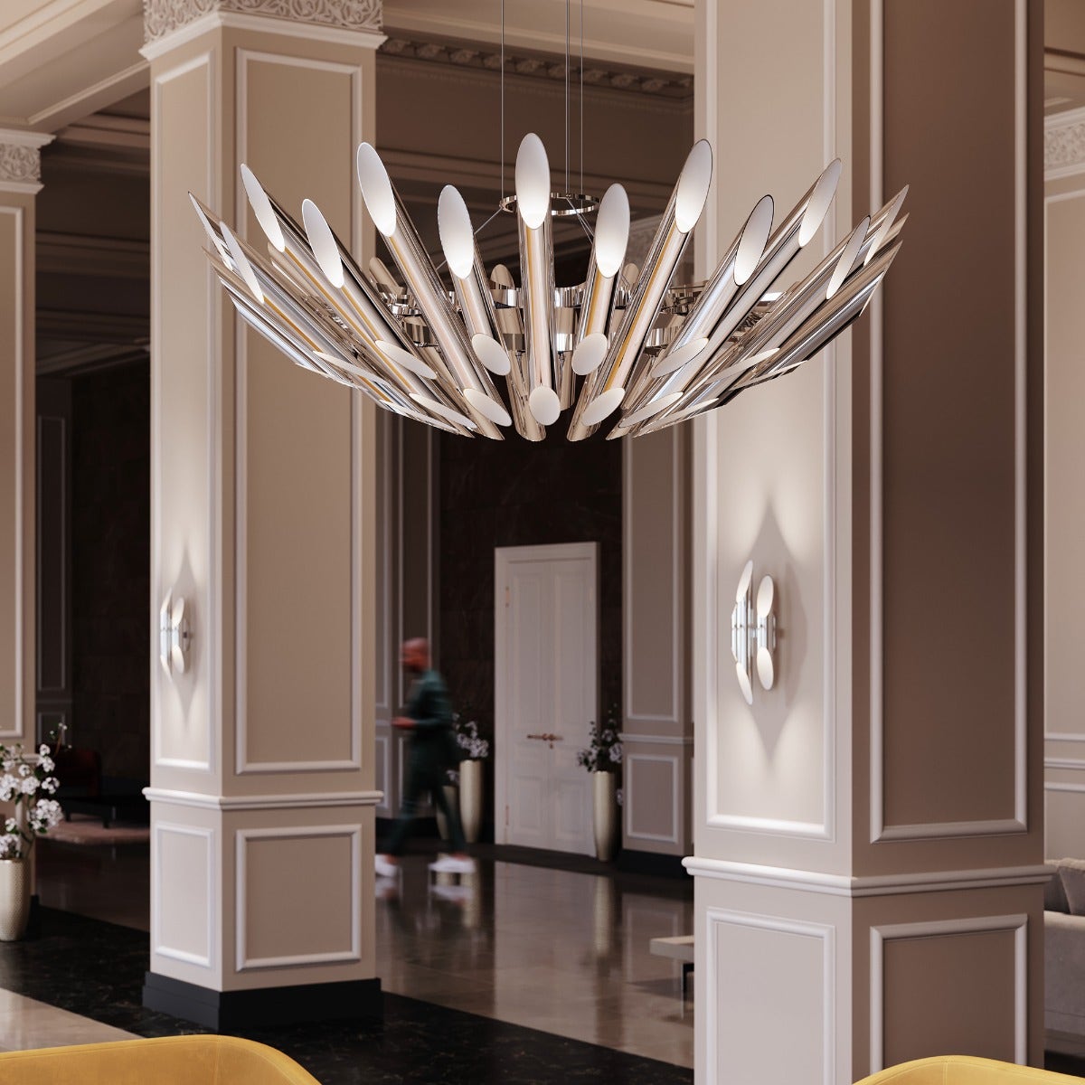 SONNEMAN Chimes Round Double Angled Polished Chrome Chandelier