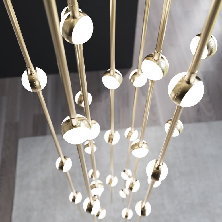 SONNEMAN Constellation Andromeda 24" 96-Light LED 2700K Satin Brass White Optical Acrylic Shade Chandelier