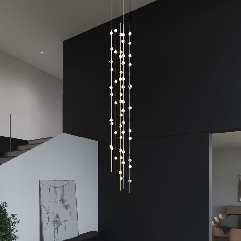 SONNEMAN Constellation Andromeda 24" 96-Light LED 3000K Satin Brass Clear Faceted Acrylic Shade Chandelier With 10 FT Cord Length