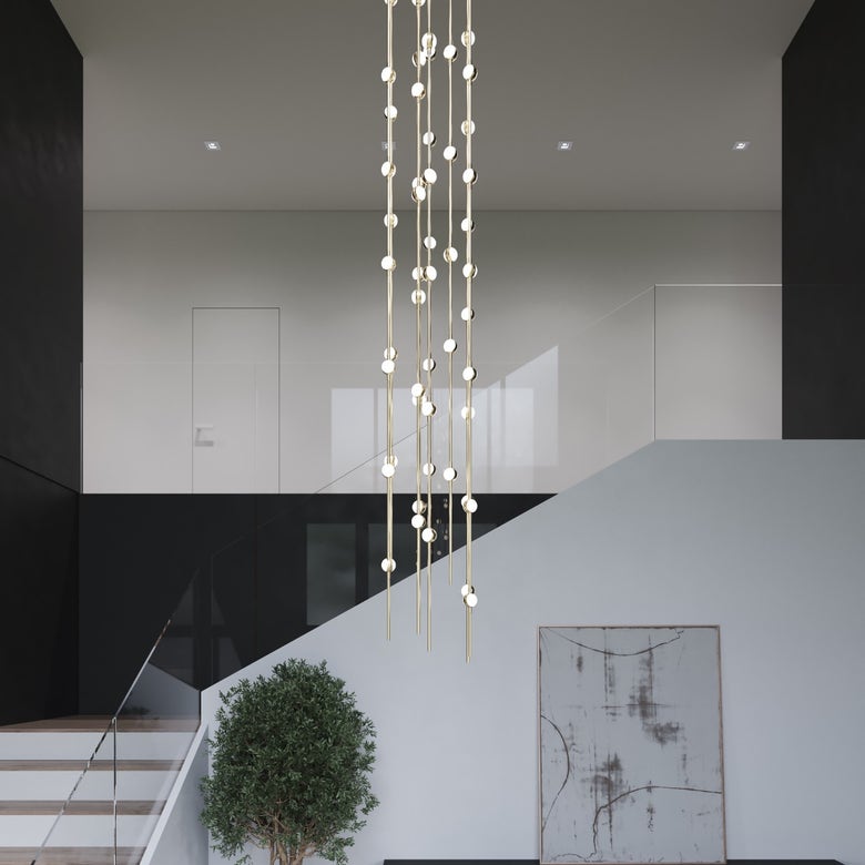 SONNEMAN Constellation Andromeda 24" 96-Light LED 3000K Satin Brass White Optical Acrylic Shade Chandelier
