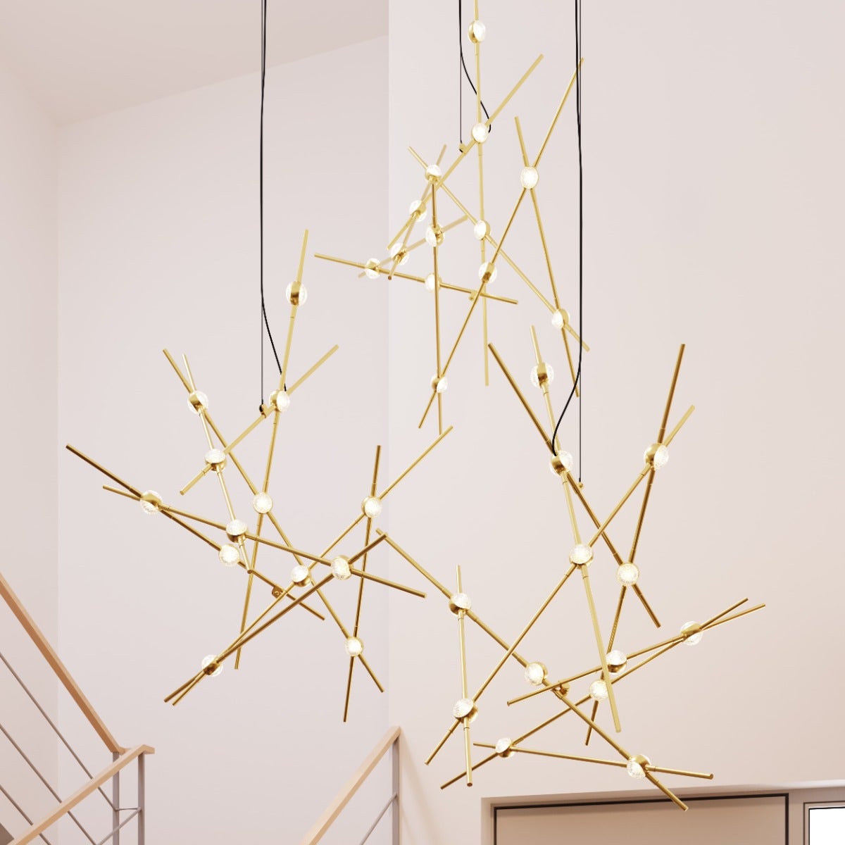 SONNEMAN Constellation Aquila 13-Light 2700K Satin Brass Chandelier With Clear Faceted Acrylic Shade and 20FT Cord Length