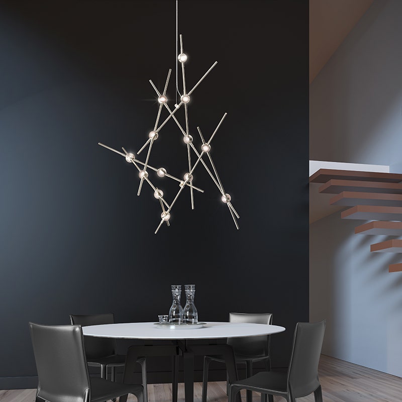 SONNEMAN Constellation Aquila 13-Light 2700K Satin Brass Chandelier With White Optical Acrylic Lens and 20FT Cord Length