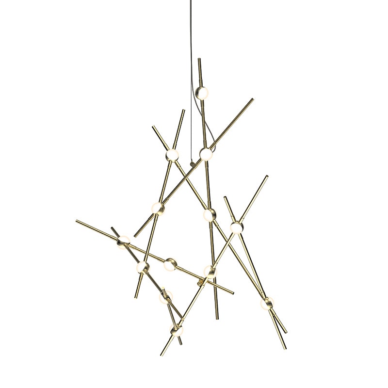 SONNEMAN Constellation Aquila 13-Light 2700K Satin Brass Chandelier With White Optical Acrylic Lens and 20FT Cord Length