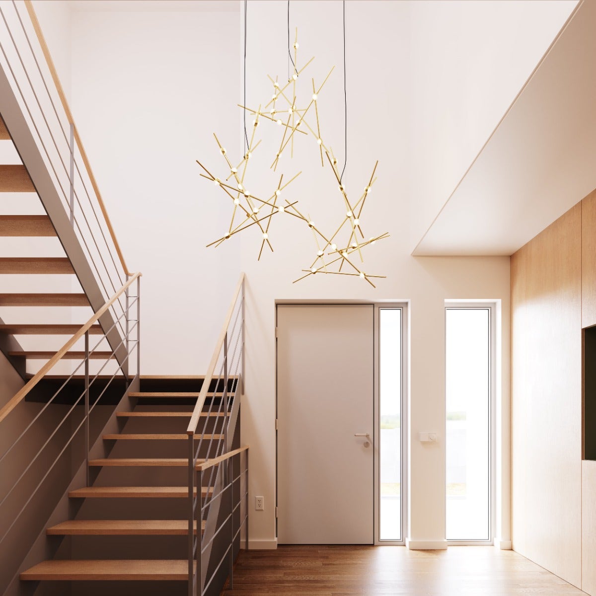 SONNEMAN Constellation Aquila 13-Light 3000K Satin Brass Chandelier With Clear Faceted Acrylic Shade and 10FT Cord Length
