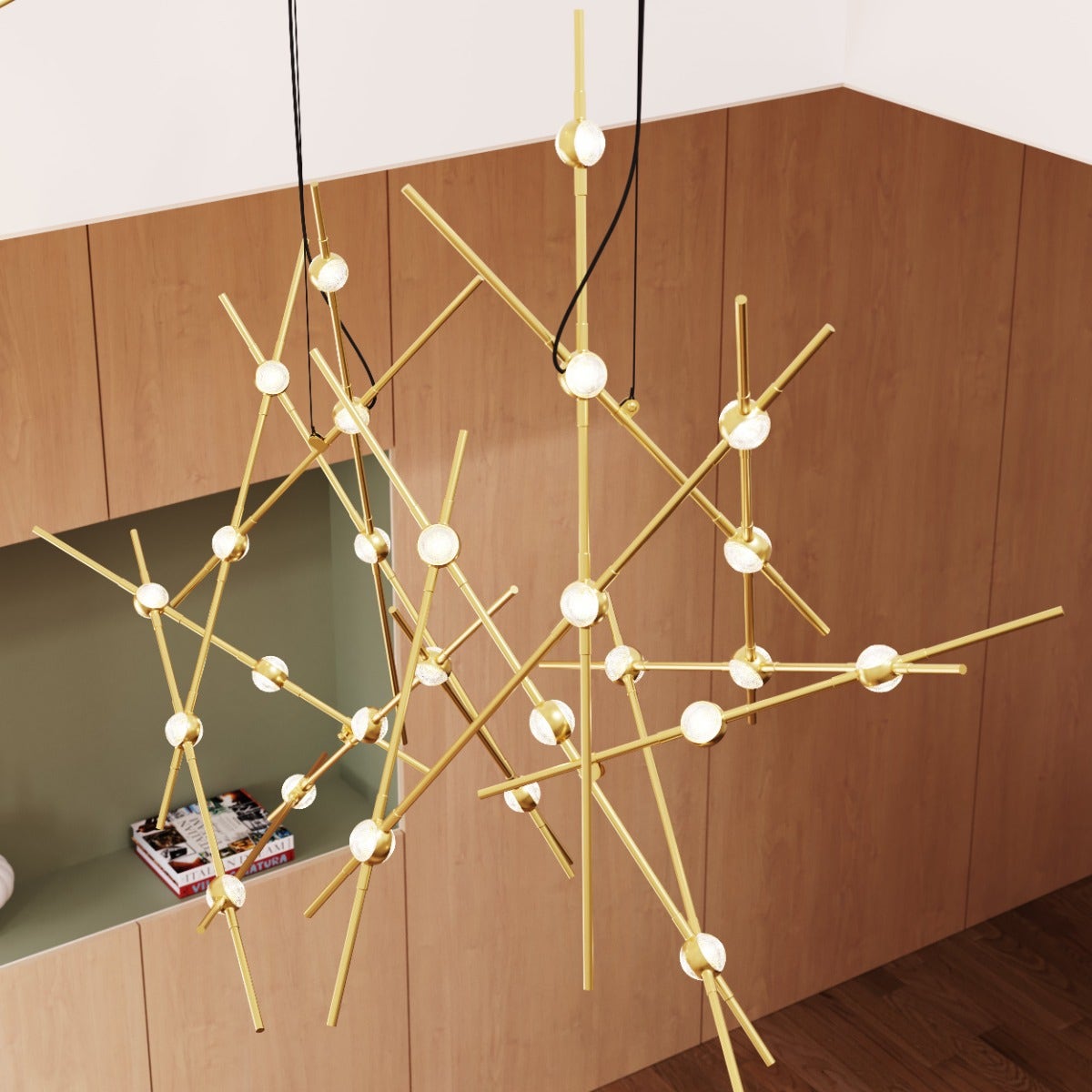 SONNEMAN Constellation Aquila 13-Light 3000K Satin Brass Chandelier With Clear Faceted Acrylic Shade and 10FT Cord Length