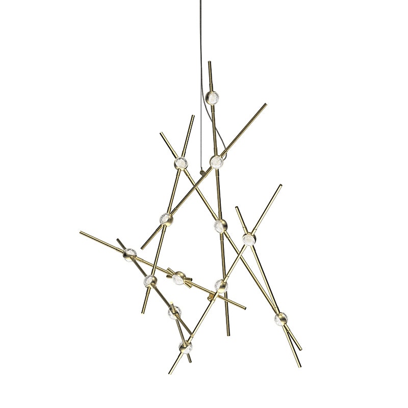 SONNEMAN Constellation Aquila 13-Light 3000K Satin Brass Chandelier With Clear Faceted Acrylic Shade and 10FT Cord Length