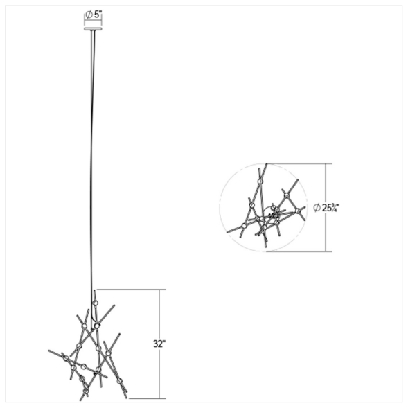 SONNEMAN Constellation Aquila 20-Light 2700K Satin Brass Chandelier With White Optical Acrylic Lens and 20FT Cord Length