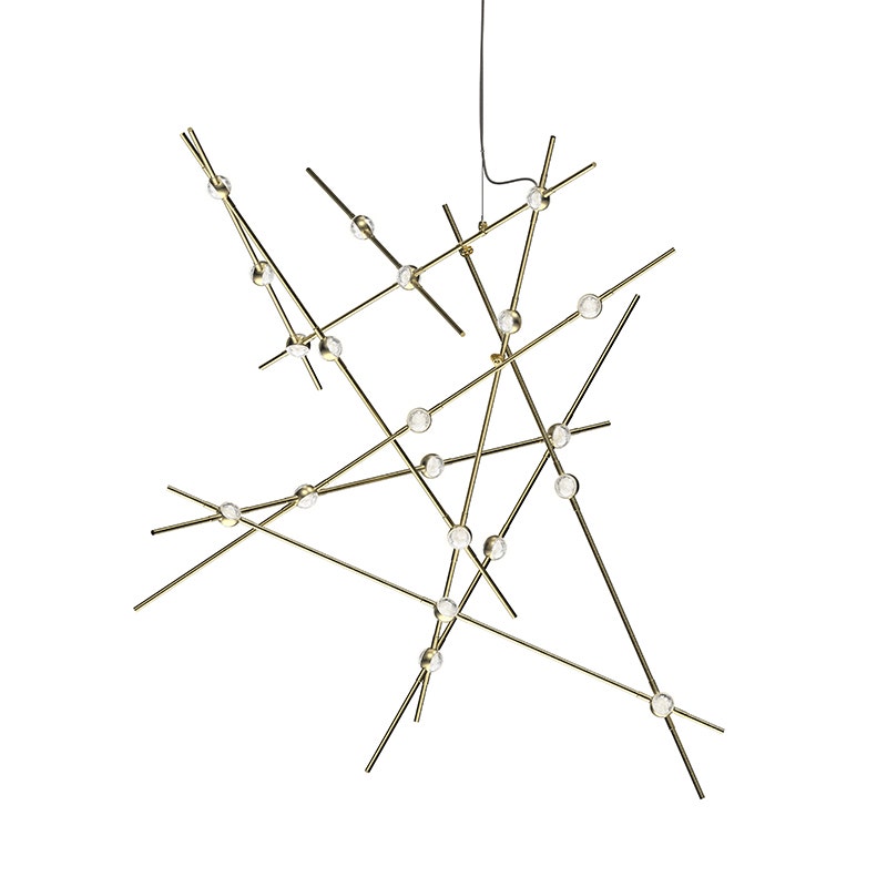 SONNEMAN Constellation Aquila 20-Light 3000K Satin Brass Chandelier With Clear Faceted Acrylic Shade and 10FT Cord Length