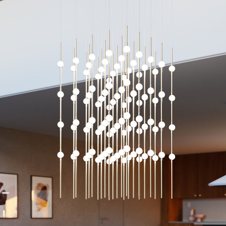 SONNEMAN Constellation Cosmic Cube 20" 100-Light LED 3000K Satin Brass White Optical Acrylic Shade Chandelier With 10 FT Cord Length