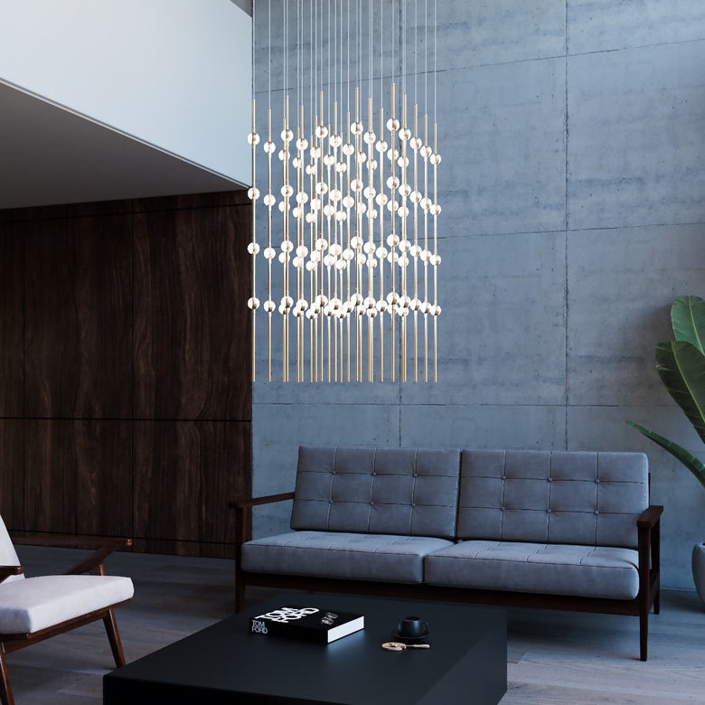 SONNEMAN Constellation Cosmic Cube 20" 100-Light LED 3000K Satin Brass White Optical Acrylic Shade Chandelier With 10 FT Cord Length