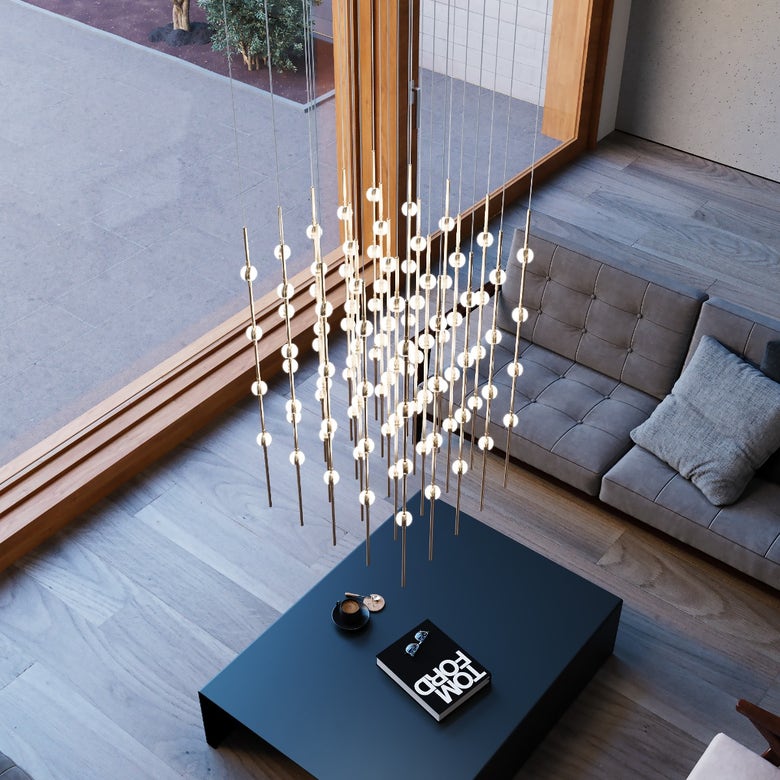 SONNEMAN Constellation Cosmic Cube 20" 100-Light LED 3000K Satin Brass White Optical Acrylic Shade Chandelier With 10 FT Cord Length