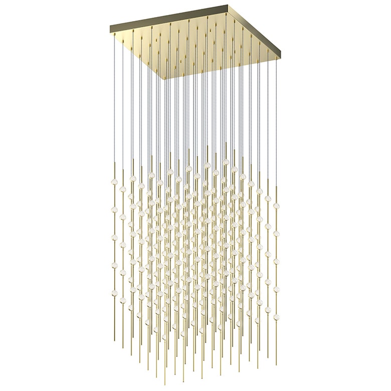 SONNEMAN Constellation Cosmic Cube 30" 245-Light LED 3000K Satin Brass Clear Faceted Acrylic Shade Chandelier With 10 FT Cord Length