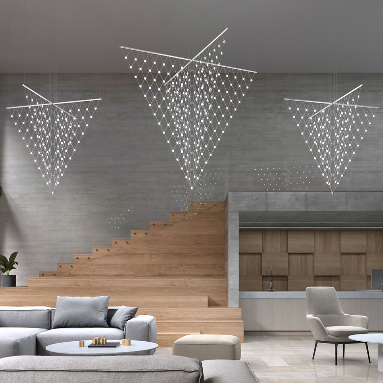 SONNEMAN Constellation Galaxy Matrix Arrow 120-Light LED Small Bright Satin Aluminum Clear Faceted Acrylic Shade Chandelier