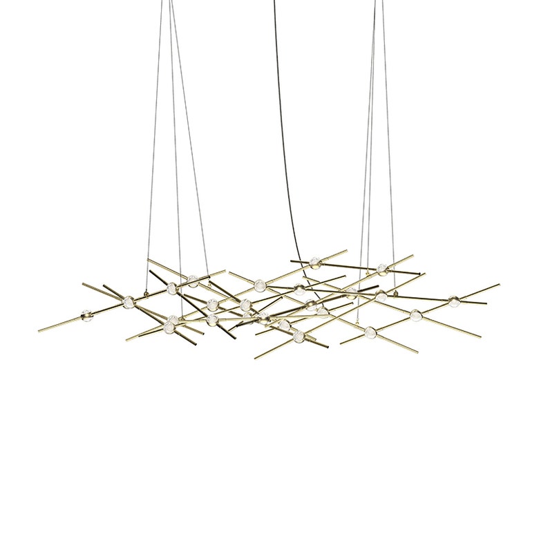 SONNEMAN Constellation Ursa 25-Light LED 2700K Satin Brass Clear Faceted Acrylic Shade Chandelier With 10FT Cord Length