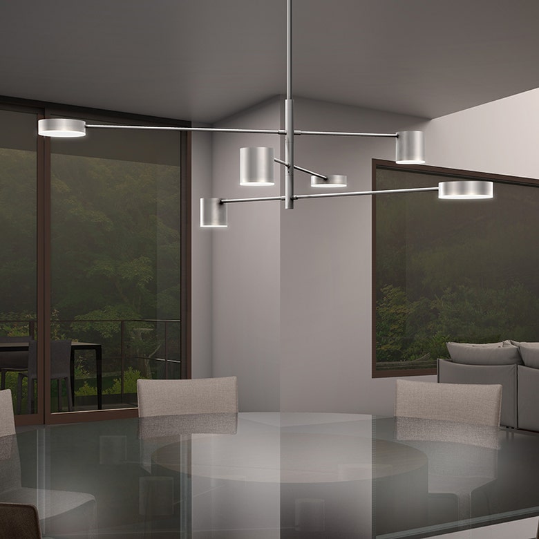 SONNEMAN Counterpoint 4-Light LED Bright Satin Aluminum Optical Acrylic Shade Linear Pendant Light
