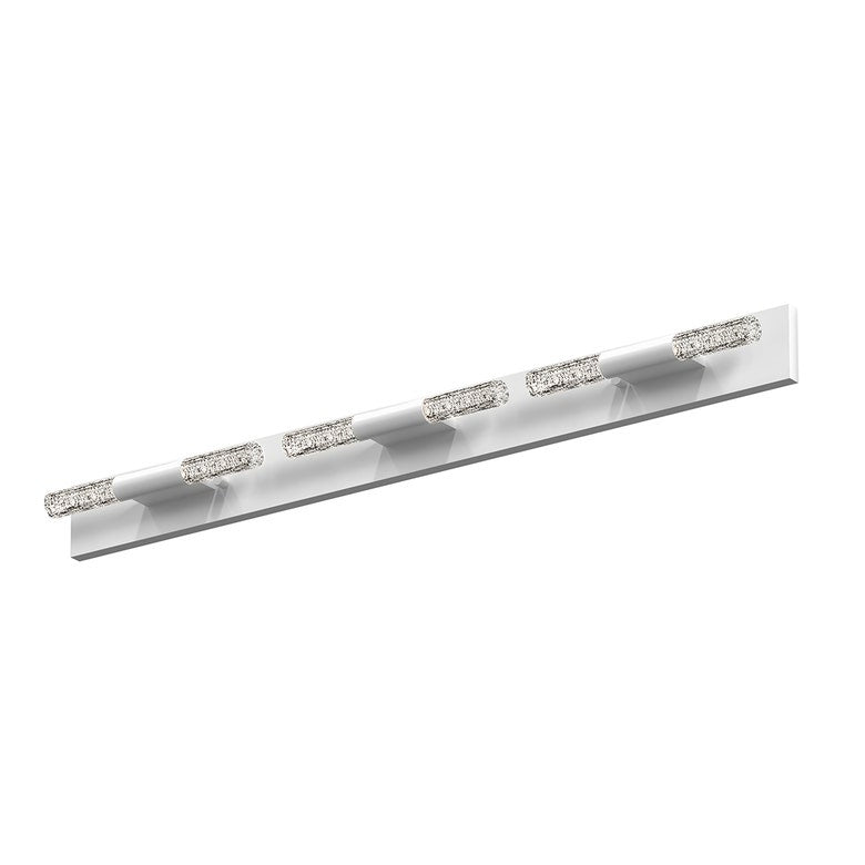 SONNEMAN Crystal Rods 6-Light LED Satin White Ribbed Seeded Crystal Lens Shade Vanity Bath Bar Lighting