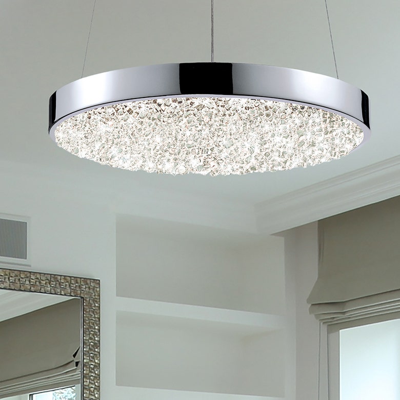 SONNEMAN Dazzle LED Polished Chrome Crushed Glass Pendant Light