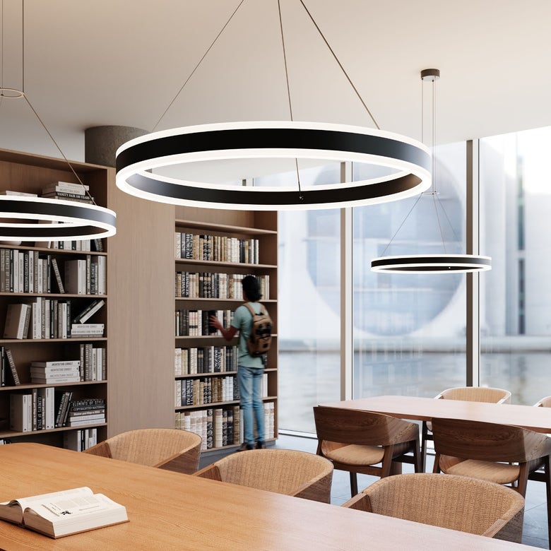 SONNEMAN Double Corona 32" 2-Light LED Satin Black Frosted Acrylic Shade Ring Pendant Light With 6' Cord Length