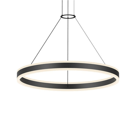 SONNEMAN Double Corona 32" 2-Light LED Satin Black Frosted Acrylic Shade Ring Pendant Light With 6' Cord Length