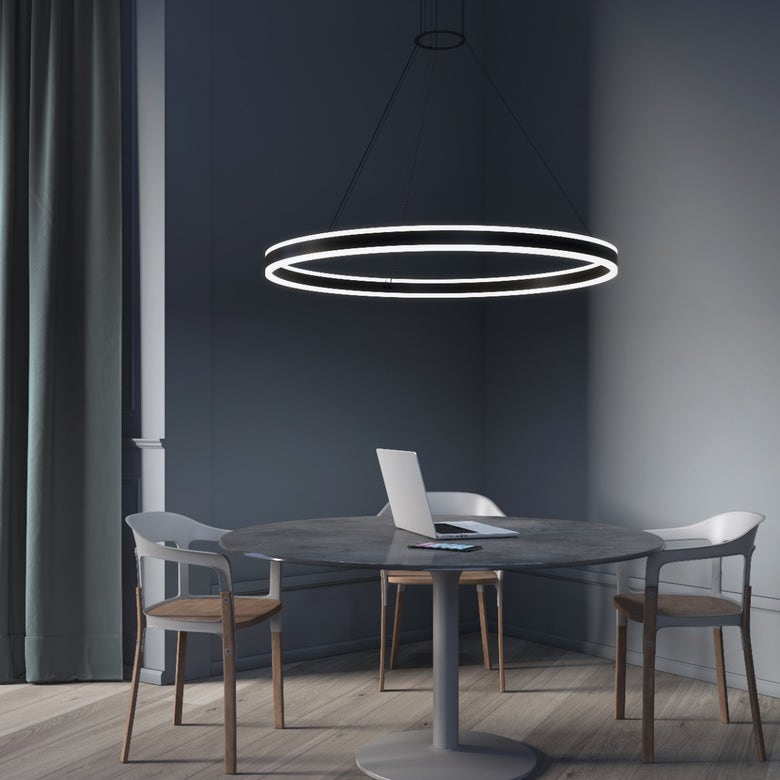 SONNEMAN Double Corona 48" 2-Light LED Satin Black Frosted Acrylic Shade Ring Pendant Light With 20' Cord Length