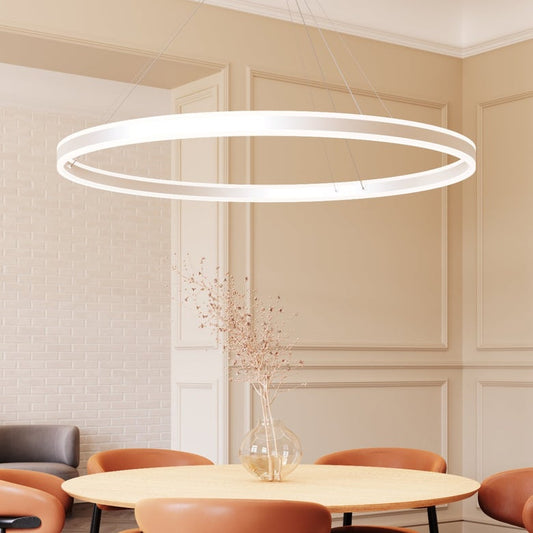 SONNEMAN Double Corona 60" 2-Light LED Bright Satin Aluminum Frosted Acrylic Shade Ring Pendant Light With 20' Cord Length