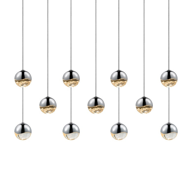 SONNEMAN Grapes 11-Light LED Large Rectangle Canopy Polished Chrome Glass Shade Chandelier
