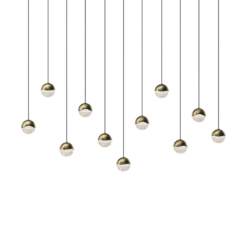SONNEMAN Grapes 11-Light LED Small Rectangle Canopy Brass Glass Shade Chandelier