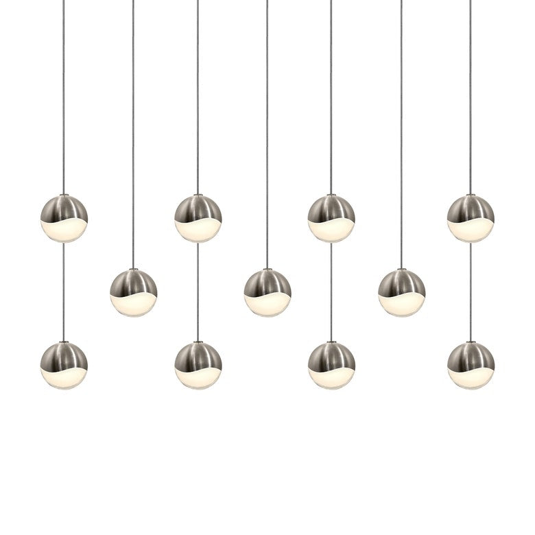 SONNEMAN Grapes 11-Light LED Small Rectangle Canopy Satin Nickel Glass Shade Chandelier