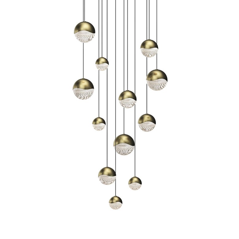 SONNEMAN Grapes 12-Light LED Assorted Round Canopy Brass Clear Glass Shade Chandelier