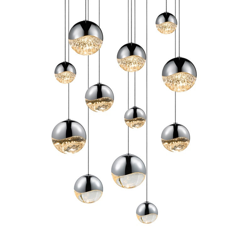 SONNEMAN Grapes 12-Light LED Assorted Round Canopy Polished Chrome Glass Shade Chandelier