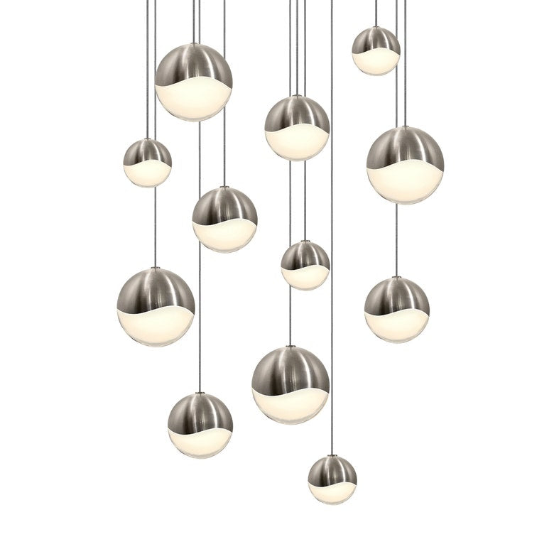 SONNEMAN Grapes 12-Light LED Assorted Round Canopy Satin Nickel Glass Shade Chandelier