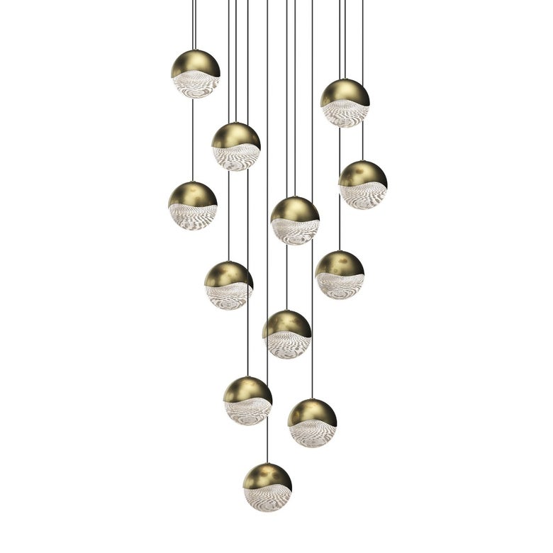 SONNEMAN Grapes 12-Light LED Large Round Canopy Brass Clear Glass Shade Chandelier