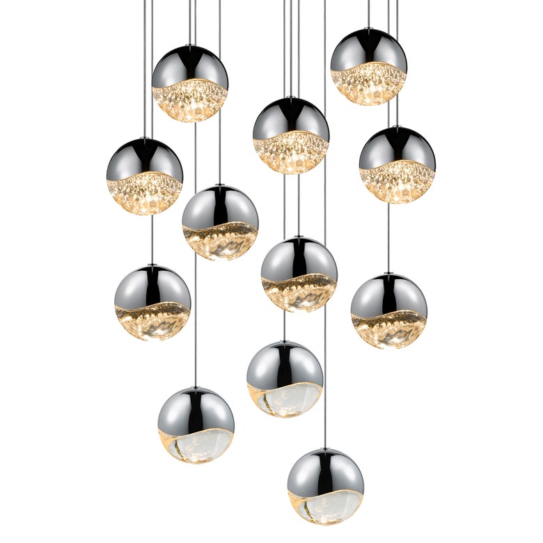 SONNEMAN Grapes 12-Light LED Large Round Canopy Polished Chrome Glass Shade Chandelier
