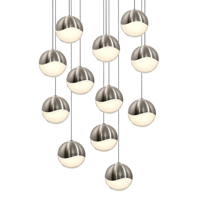 SONNEMAN Grapes 12-Light LED Large Round Canopy Satin Nickel Glass Shade Chandelier