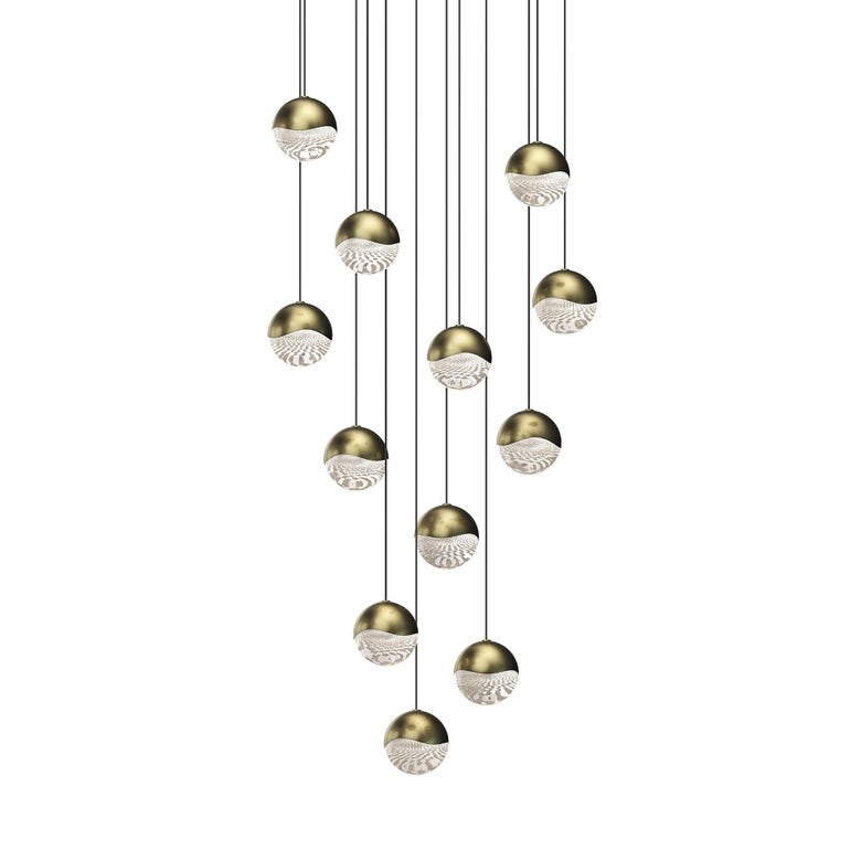 SONNEMAN Grapes 12-Light LED Medium Round Canopy Brass Clear Glass Shade Chandelier