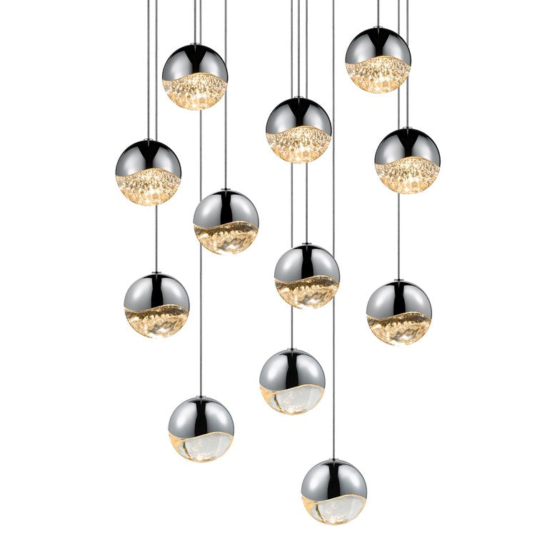 SONNEMAN Grapes 12-Light LED Medium Round Canopy Polished Chrome Glass Shade Chandelier
