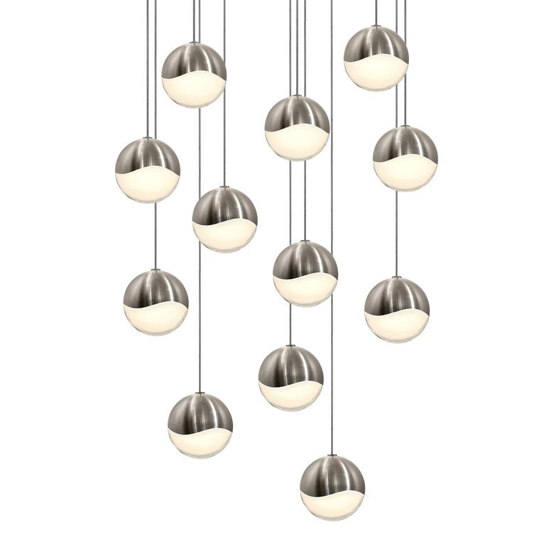 SONNEMAN Grapes 12-Light LED Medium Round Canopy Satin Nickel Glass Shade Chandelier