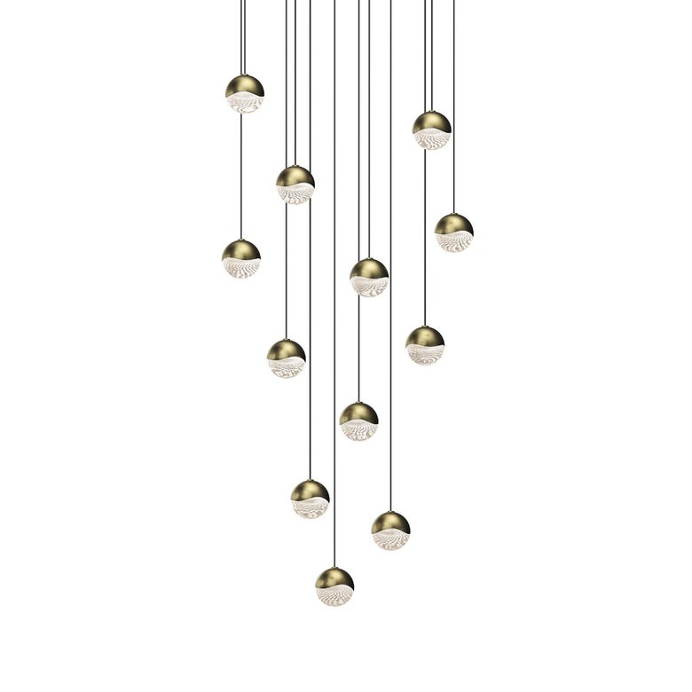 SONNEMAN Grapes 12-Light LED Small Round Canopy Brass Clear Glass Shade Chandelier